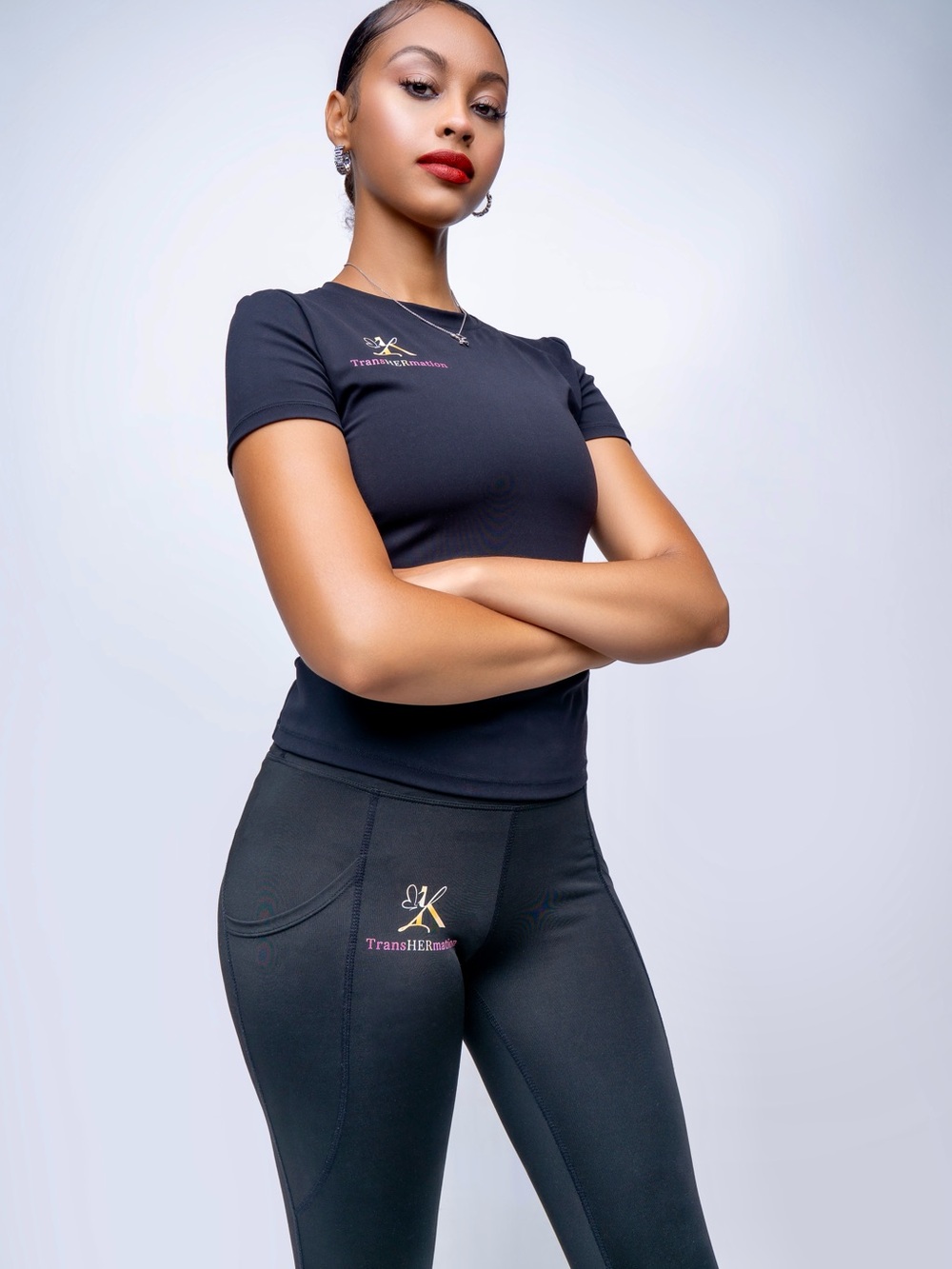 Black Logo Tee and Leggings Set - TransHERmation Branding